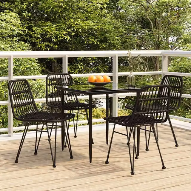 Berkfield Home 5 Piece Black Poly Rattan Garden Dining Set