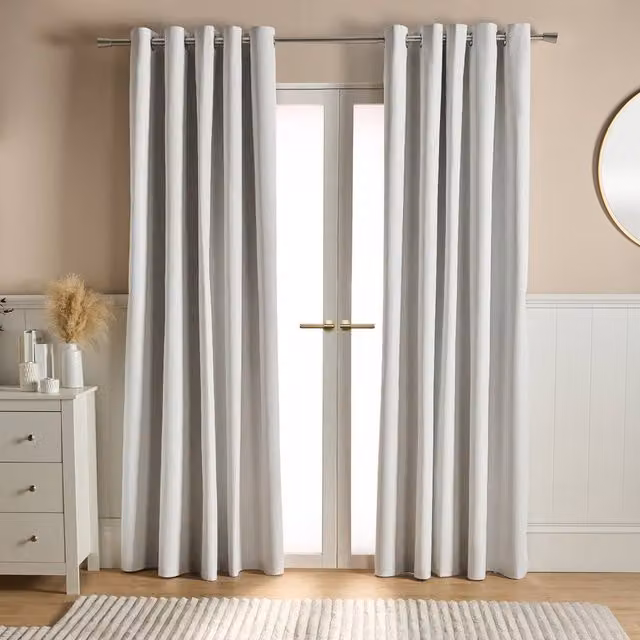 OHS Woven Texture Pair of Eyelet Blackout Curtains in Cream, Width: 167 cm, Drop: 183 cm