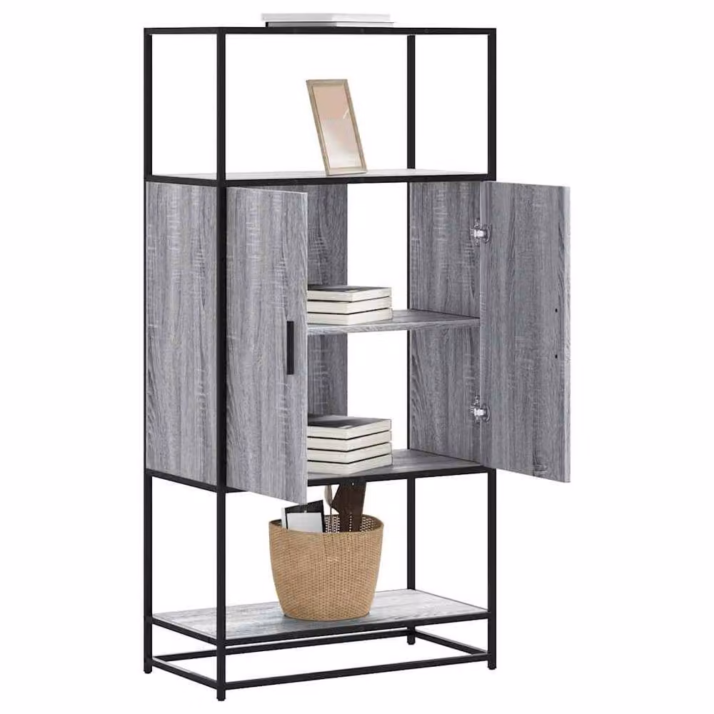 Berkfield Home Grey Sonoma Highboard in Engineered Wood and Metal, W/D/H: 68 x 35 x 139 cm – 2