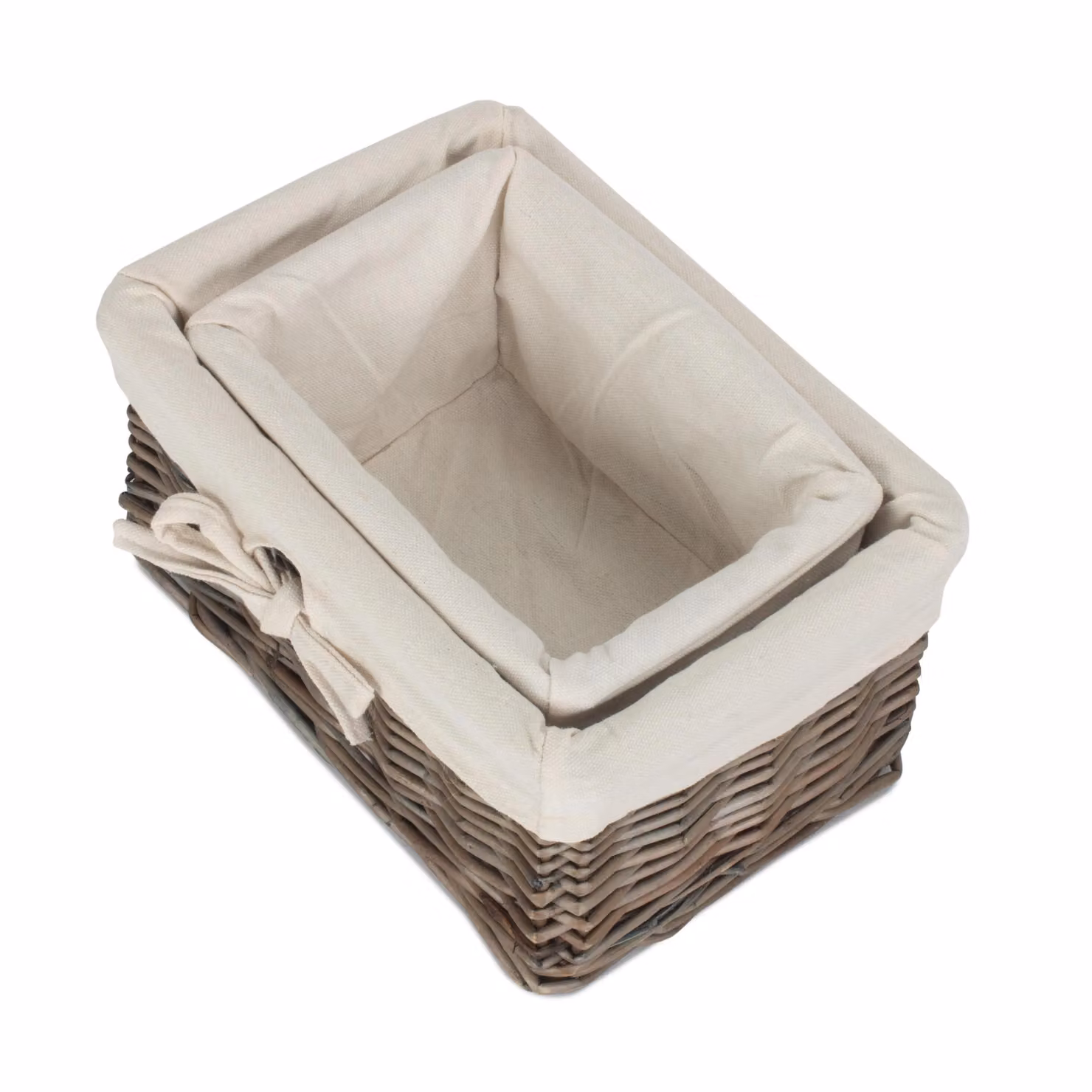 Red Hamper Set of 2 Antique Wash Finish Cotton Lined Willow Trays in Brown and Red – 2