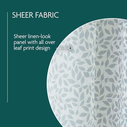 Tyrone Textiles Willow Blue Leaf Print Linen Look Sheer Voile Panels, Pair, Width: 140 cm, Height: 229 cm – 2