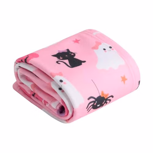 OHS Halloween Ghost Print Pink Fleece Throw Blanket, W: 120 cm, D: 150 cm – 2