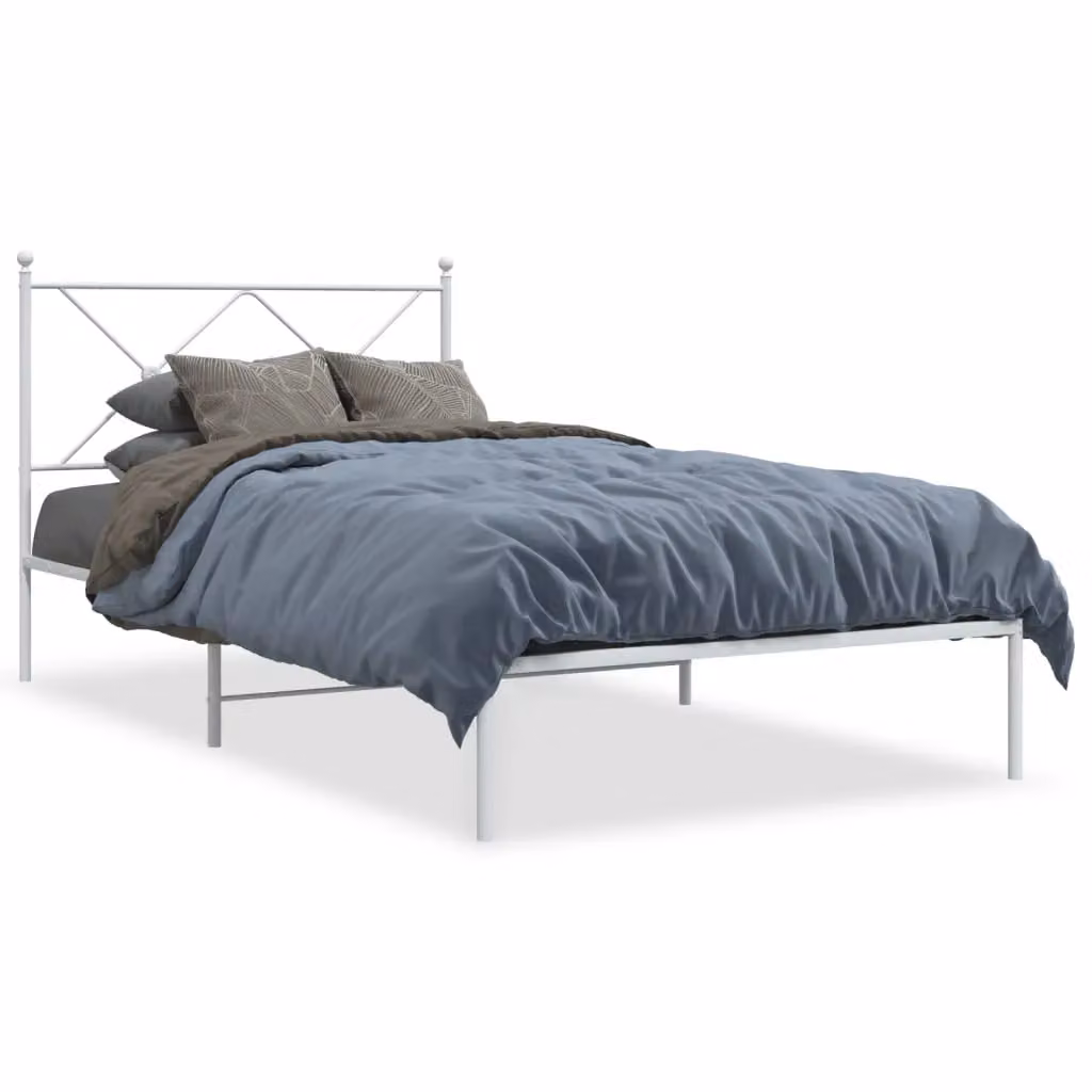 Berkfield Home Metal Bed Frame with Headboard in White, W: 107 cm, L: 203 cm – 2