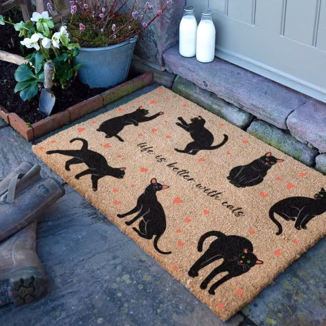 Artsy Mats Life Is Better With Cats Doormat, Brown, W: 90 cm, D: 60 cm – 1