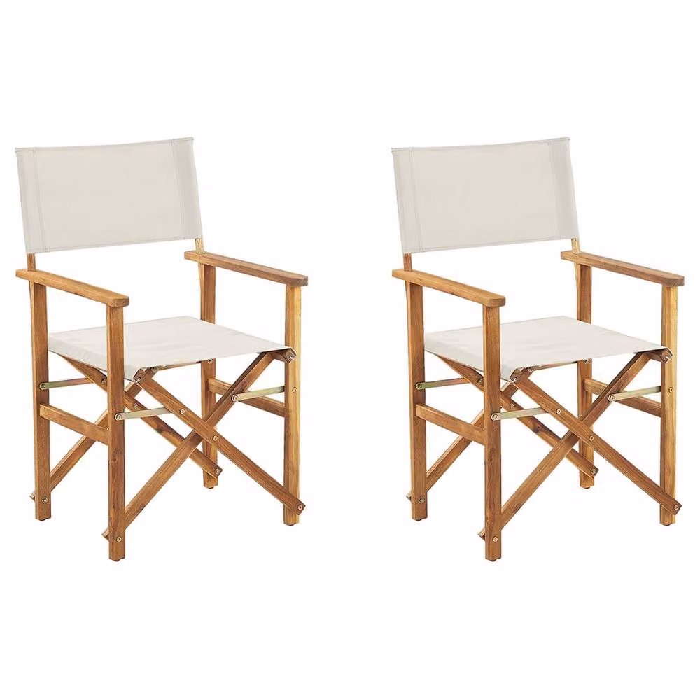 Wyld and Coco Set of 2 Folding Director's Chairs in Oiled Acacia Wood with White Fabric Sling – 2