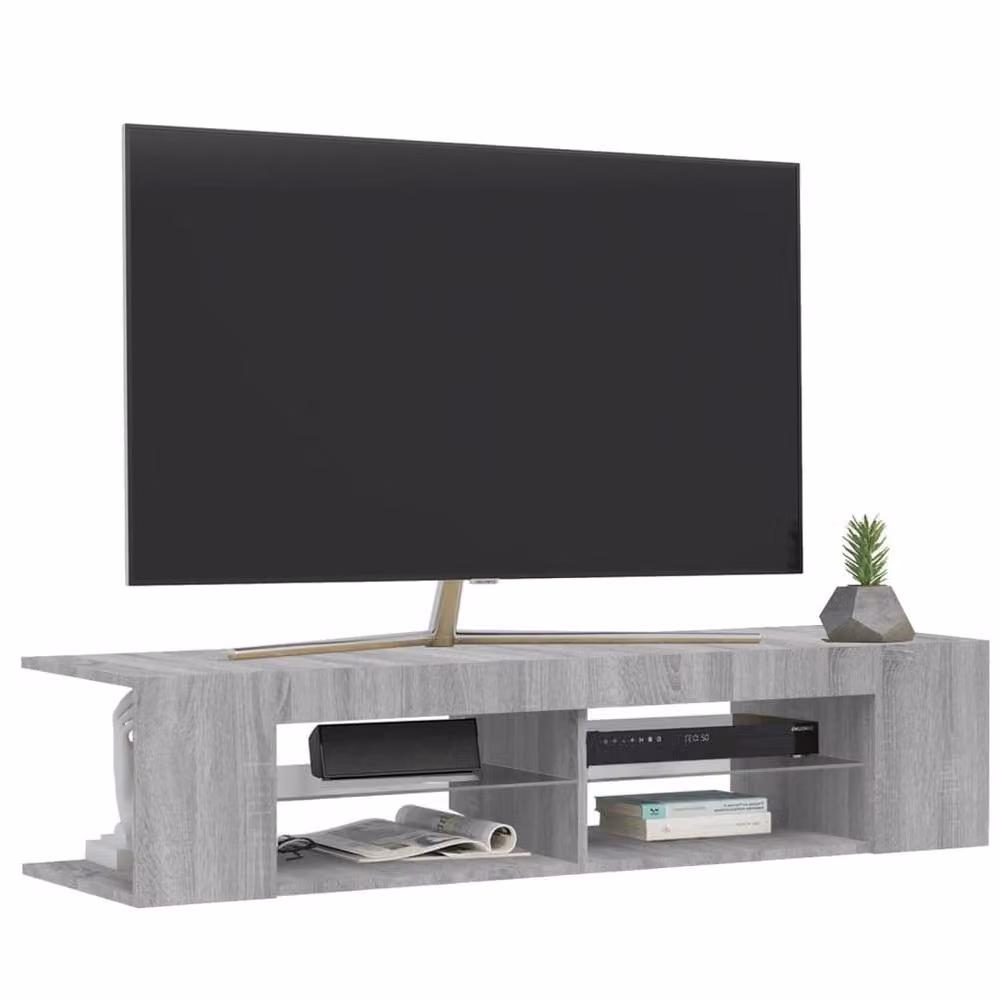 Berkfield Home Modern TV Cabinet with LED Lights in Grey Sonoma, W: 135 cm, D: 39 cm, H: 30 cm – 3