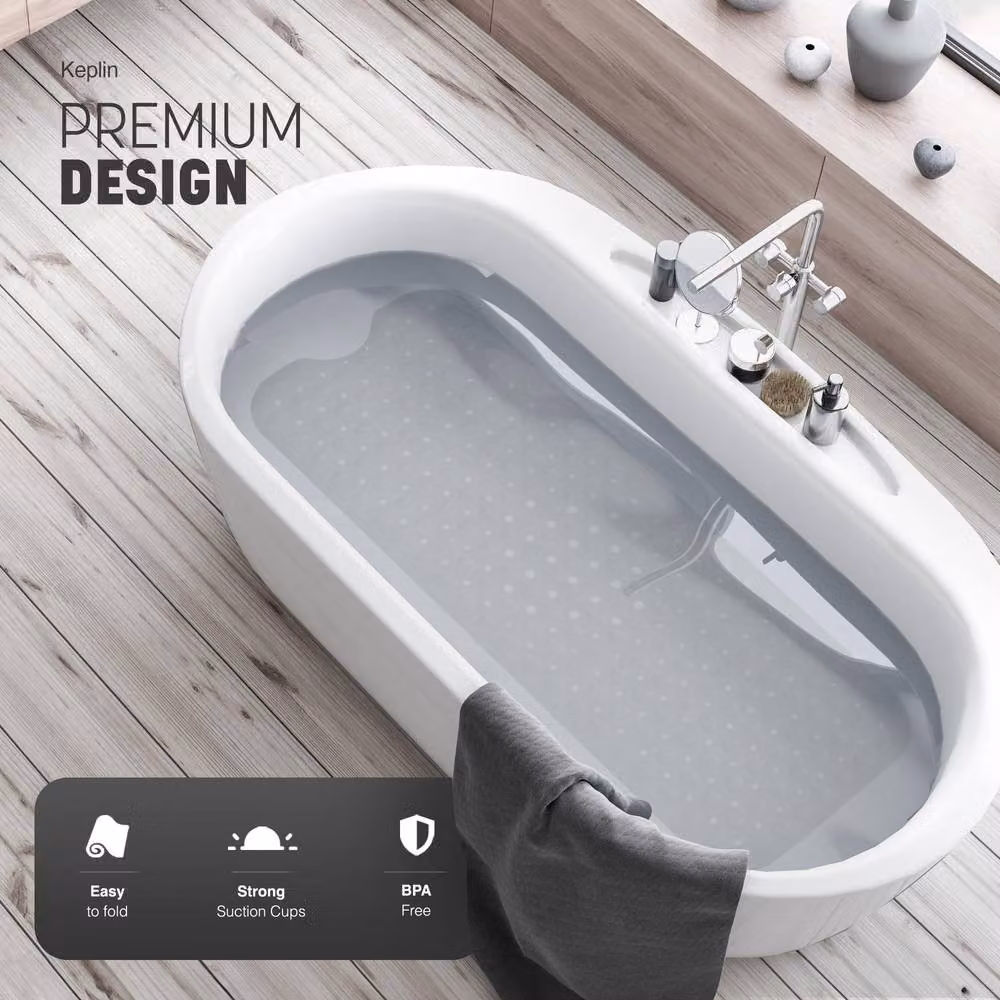 Keplin Non-Slip Machine Washable Bath Mat, White, W: 100 cm, D: 40 cm – 2