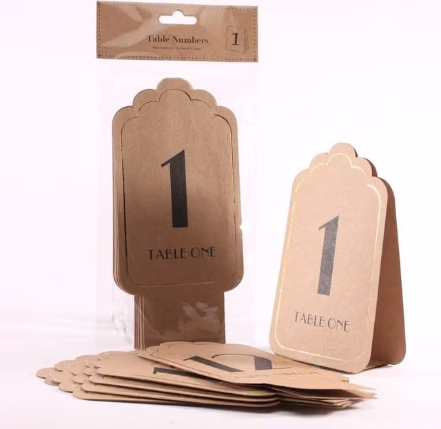 KDMD Pack of 72 Kraft Paper Table Numbers with Embossed Gold Detail in Brown and Gold