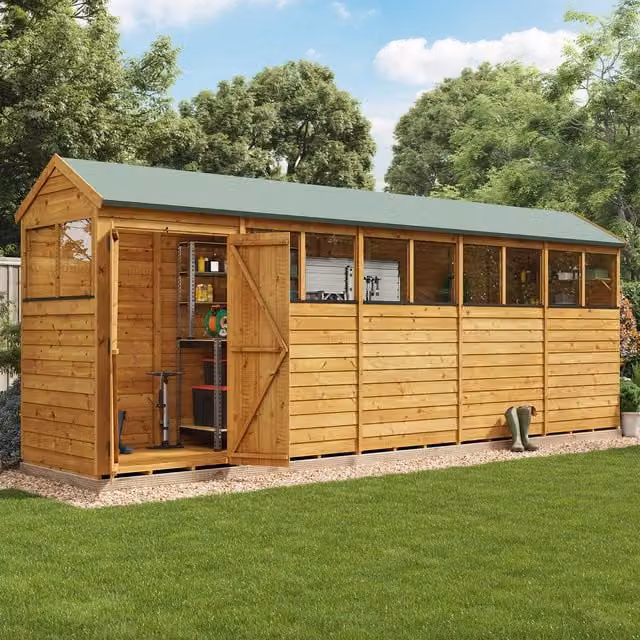 BillyOh Switch Overlap Apex Wooden Garden Shed with Windows in Rustic Brown