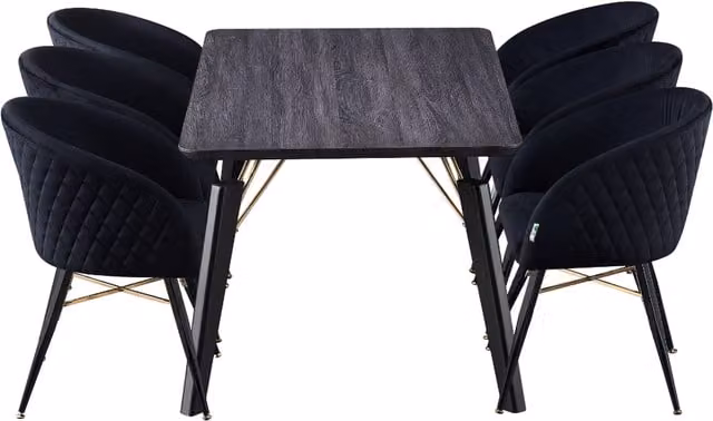 Vittorio Cosmo LUX Modern Rectangular Dining Set with Table and 6 Chairs in Black and Gold