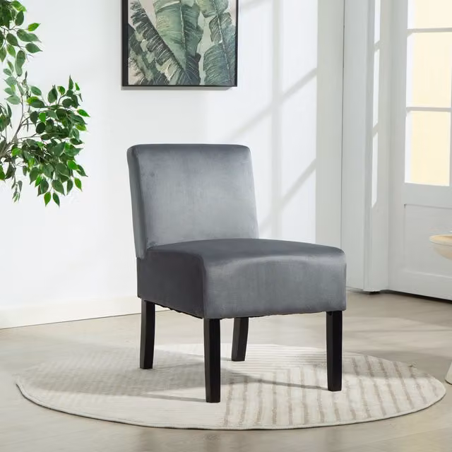 Artemis Home Valina Armless Accent Chair in Grey Velvet Fabric