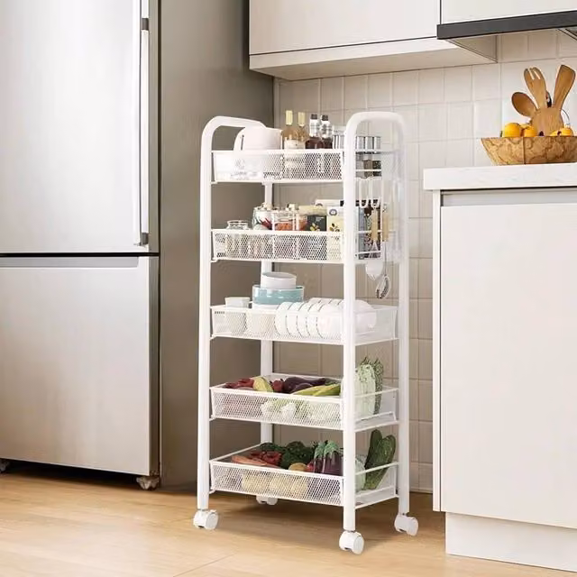 VOGREX 5-Tier Small Rolling Utility Cart in White Metal