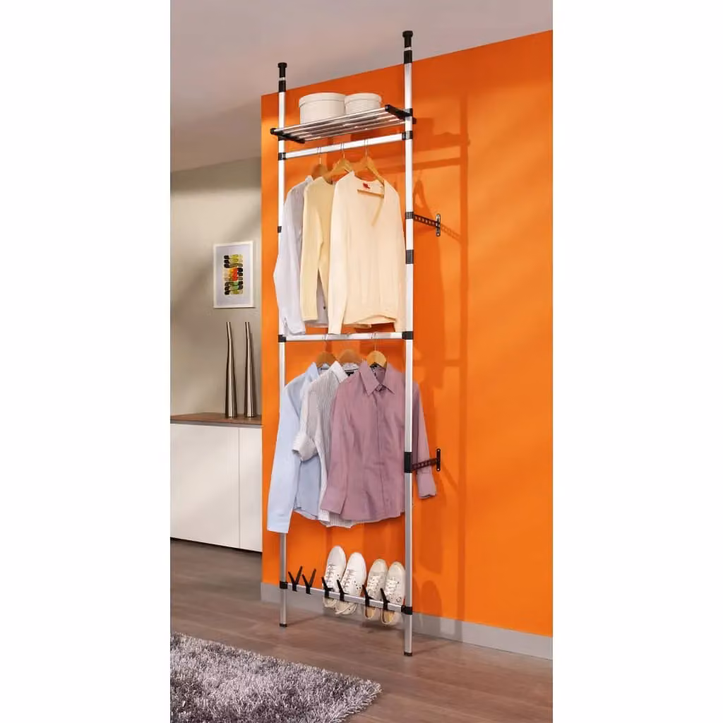 Berkfield Home Telescopic Wardrobe System with Clothes Rail and Shelf in Silver Aluminium – 2