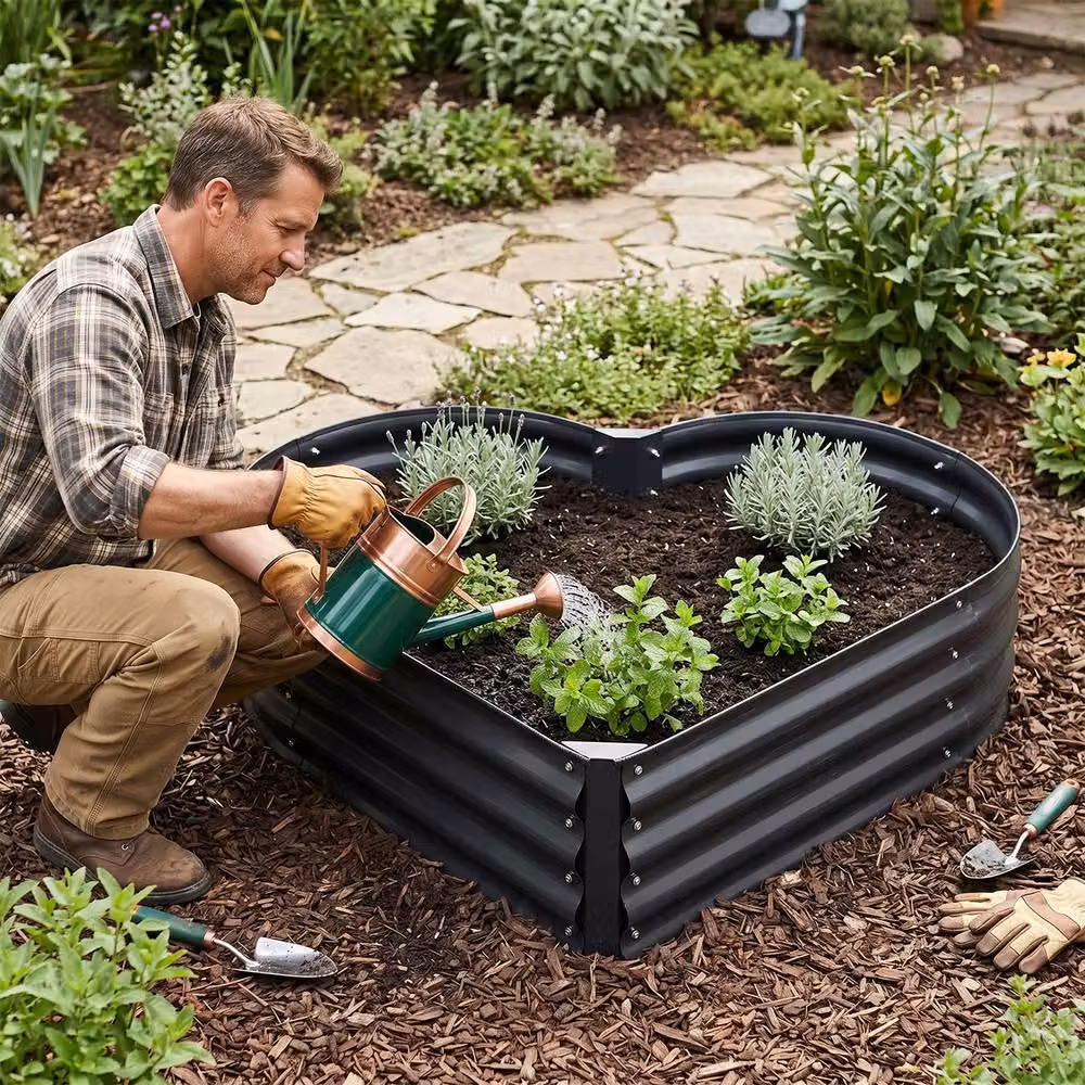 Living and Home Galvanised Steel Raised Garden Bed in Anthracite Grey, W: 108 cm, D: 28.5 cm – 2