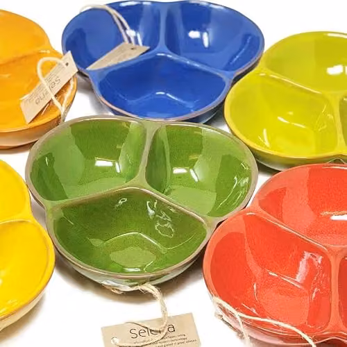 Verano Spanish Ceramics Selena Glazed Hand Dipped Trio Snack Dish, Green, Diameter: 18 cm – 3