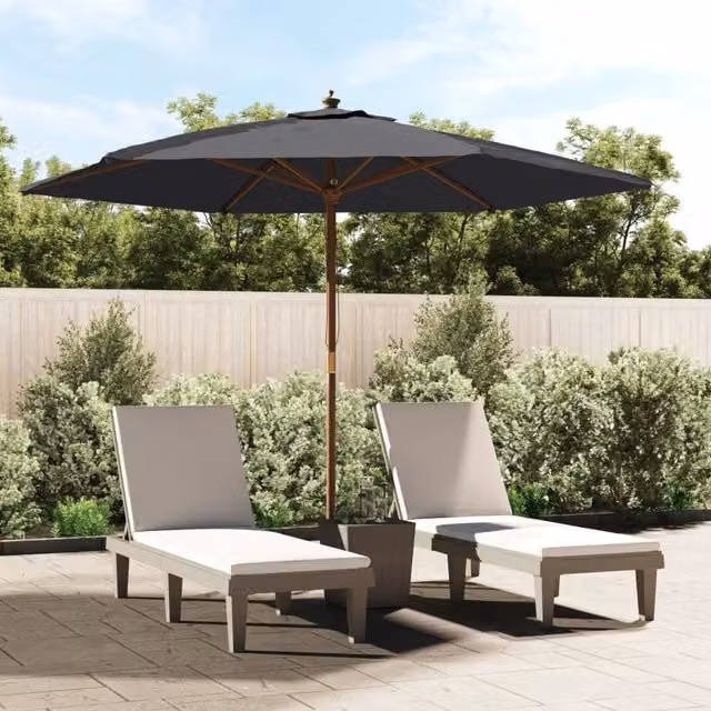 Berkfield Home Garden Parasol with Wooden Pole, Black, W: 299 cm, D: 240 cm – 1