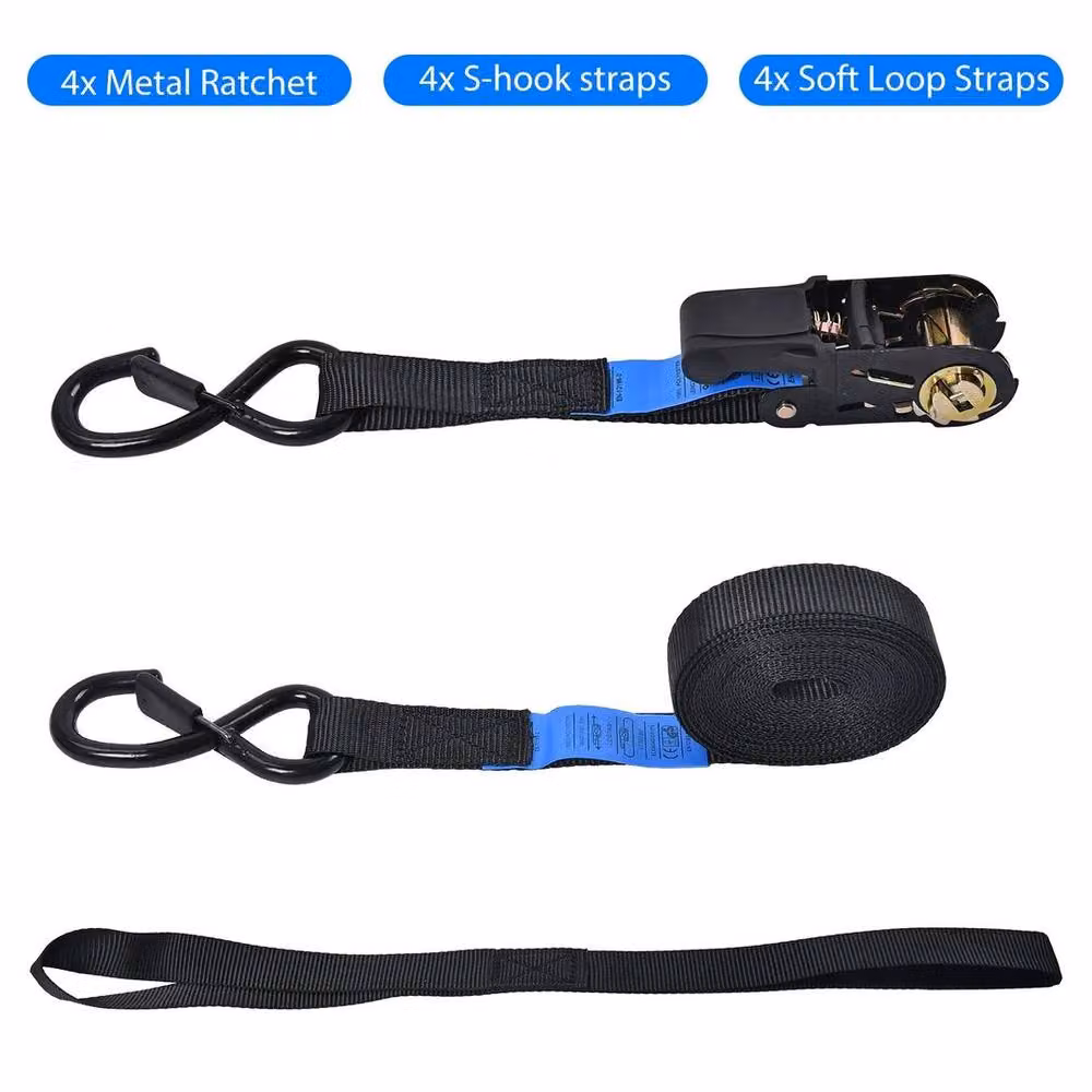 SPETLEK 4-Pack Heavy Duty Ratchet Tie Down Straps, Black, Length: 5 m – 4