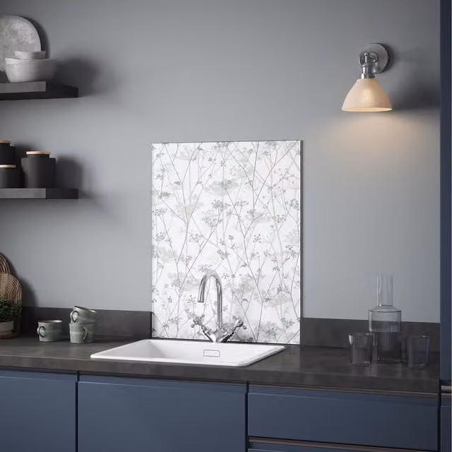Clarissa Hulse Wild Chevril Chalk Splashback in Grey and White, W: 60.0 cm, H: 75.0 cm