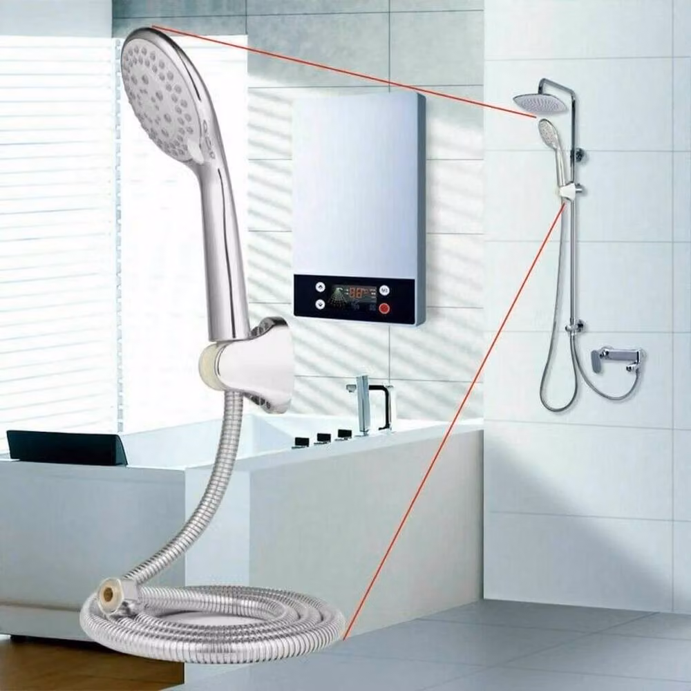KORVIXA Universal Multi Function Shower Head Set in Silver and Chrome Stainless Steel, Width: 52 cm – 4
