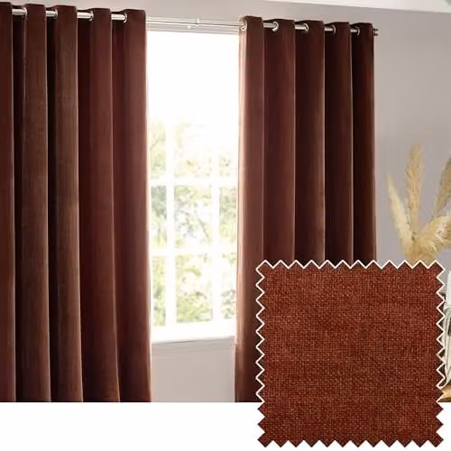 Riva Home Brown Chenille Eyelet Curtain Pair, H 229 cm x W 229 cm – 1
