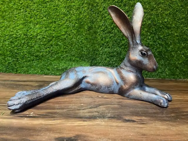Inspirational Gifting Laying Hare Garden Sculpture in Bronze Cast Aluminium, W: 50 cm, H: 25 cm, D: 25 cm