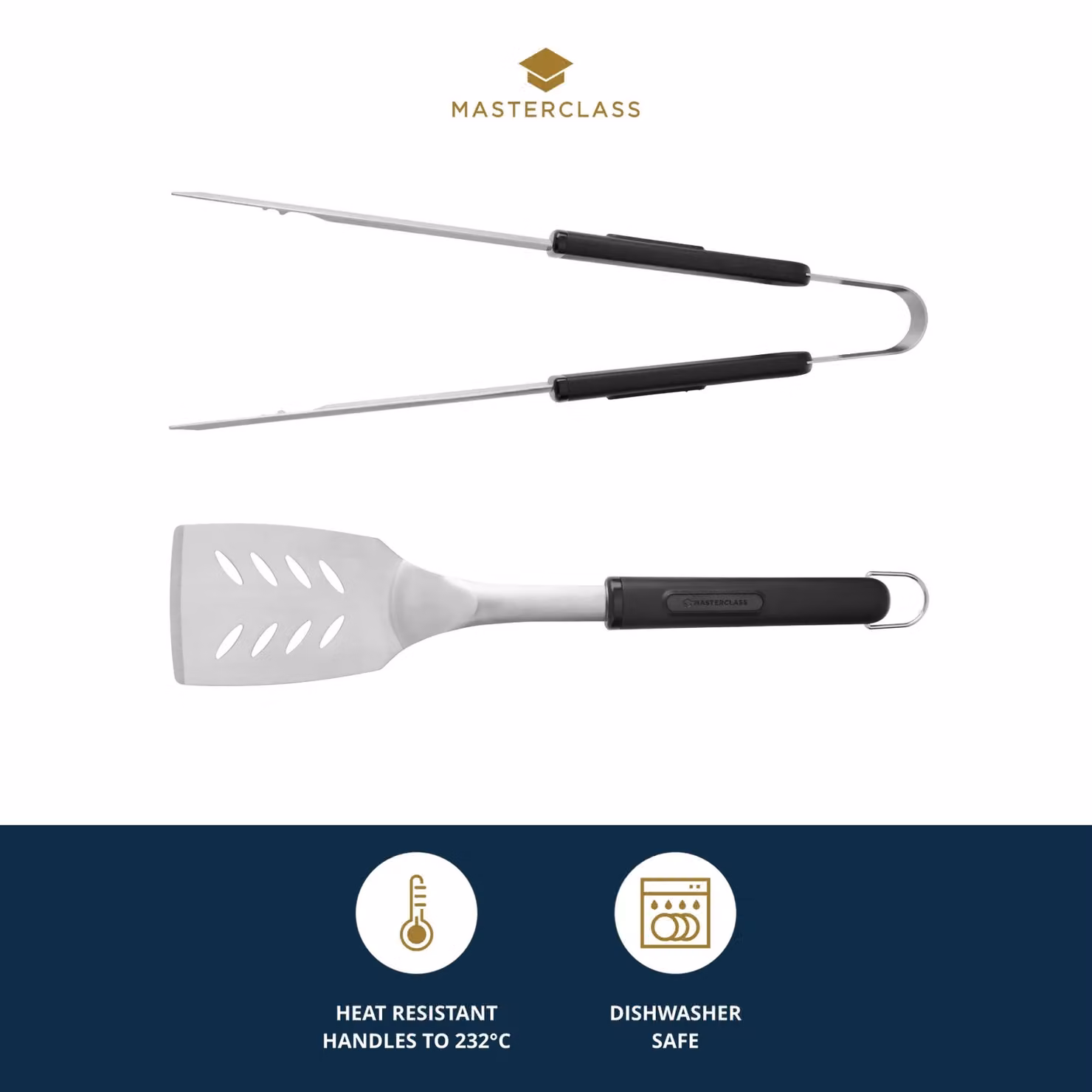 MasterClass Barbecue Tongs and Turner Set of 2 in Black Stainless Steel – 4