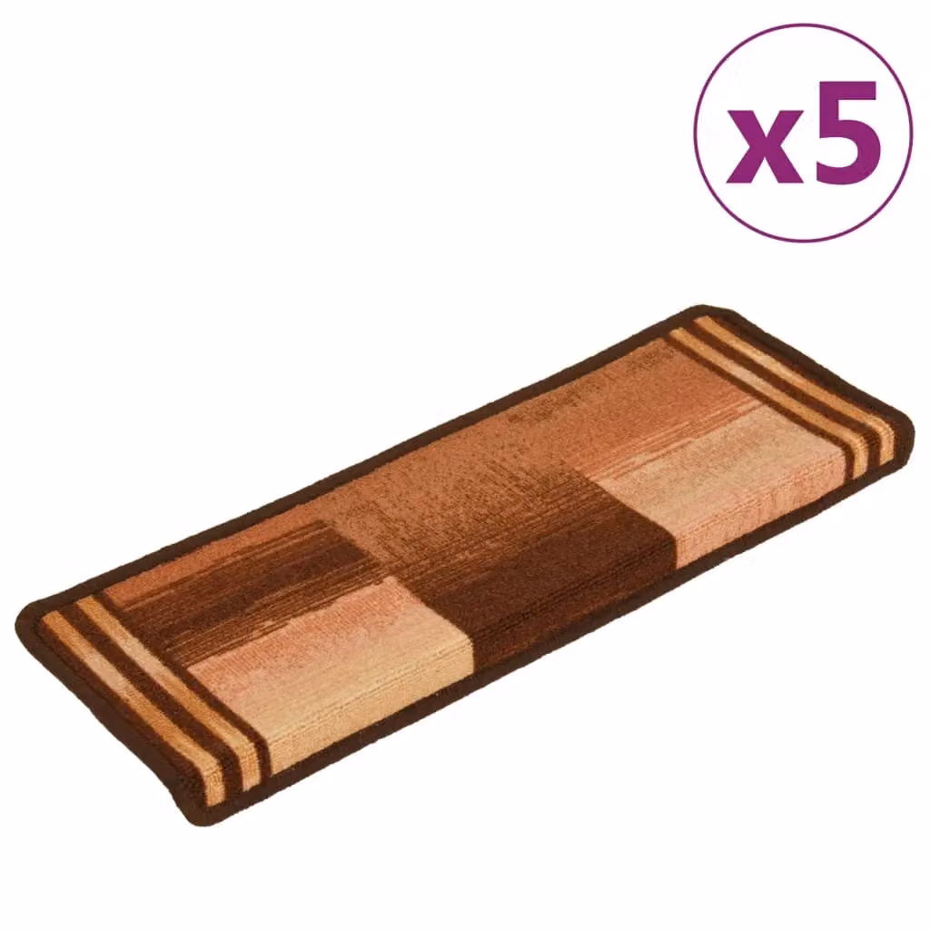 Berkfield Home Self-adhesive Stair Mats, 5 Pack, Brown, W/D/H: 65 x 21 x 4 cm – 2