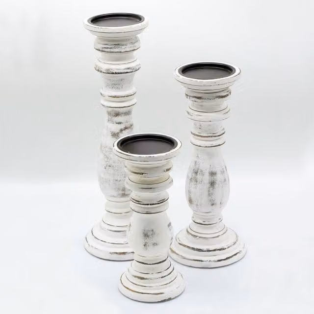 Serenityy Classic Mango Wood Candle Stand, White, Round Tabletop Design