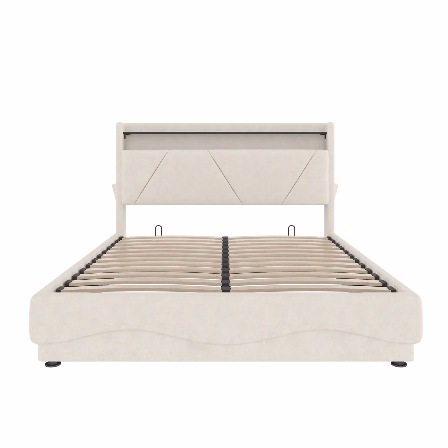 Aosom UK Modern Upholstered Velvet Bed Frame with Under-Bed Storage, Beige, W/D/H: 221 x 159 x 115.5 cm – 2