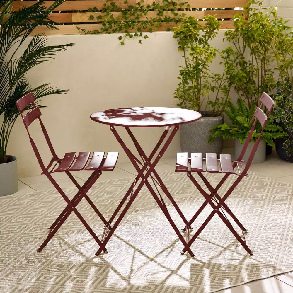 FurnitureboxUK Cabo 2 Seater Metal Bistro Set with Round Table in Red – 2