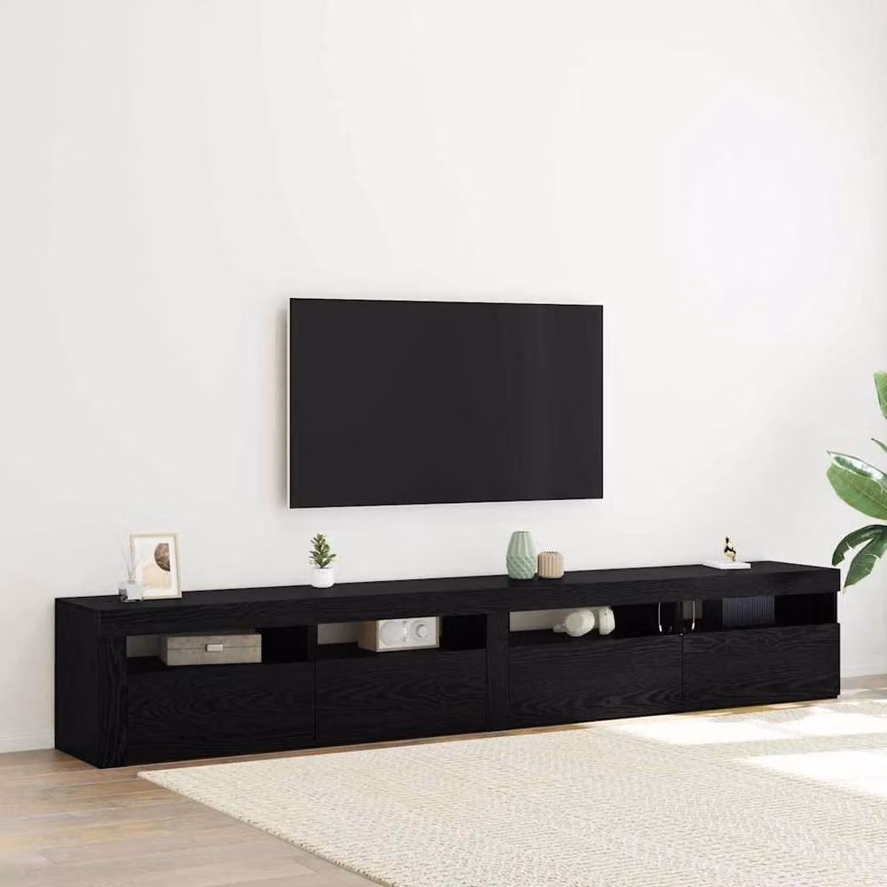 Berkfield Home 3 Piece Modern Black Oak TV Cabinet Set with Integrated LED Lighting and MDF Construction – 2