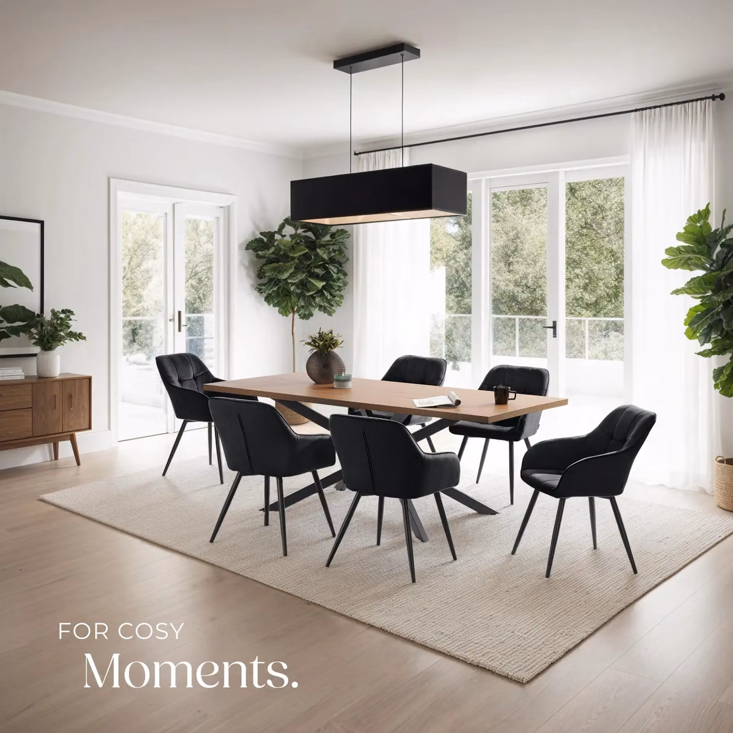 tectake Marilyn Set of 6 Modern Dining Chairs in Black Velvet with Armrests – 7