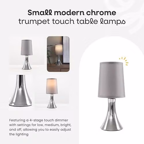 ValueLights Set of 2 Modern Chrome Touch Table Lamps with Purple Fabric Shades – 2