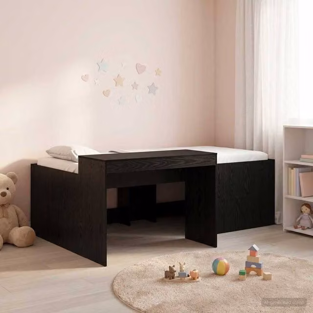 Berkfield Home Kids' High Bed Frame with Desk, Black, W: 75 cm, L: 190 cm