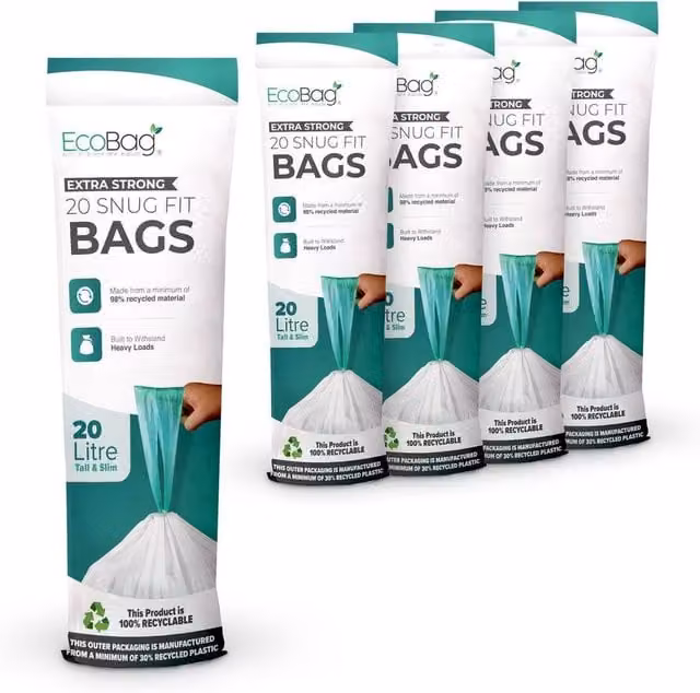 ECOBAG White Drawstring Bin Liners, 20L, 100 Pack – 1