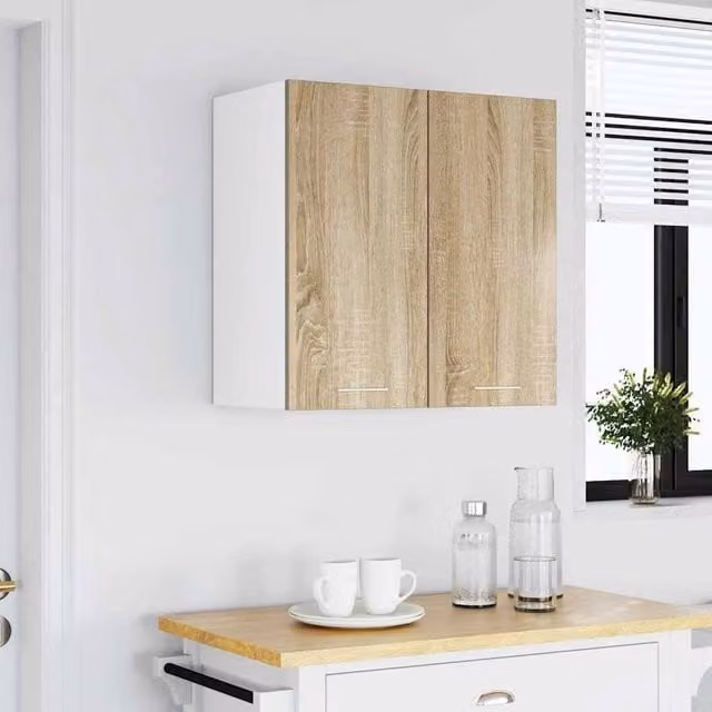 Berkfield Home Lyon Wall Mounted Hanging Cabinet in Sonoma Oak and Beige, W: 60 cm, D: 31 cm, H: 60 cm