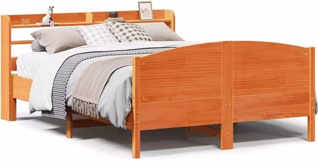 Berkfield Home Solid Wood Pine Bed Frame in Wax Brown with Side Compartments, 160 x 200 cm – 1