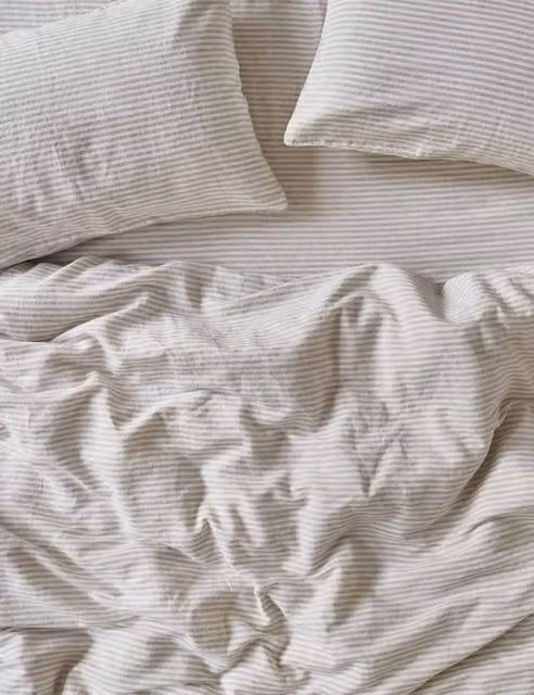 Piglet In Bed Pure Linen Striped Duvet Cover in Oatmeal Mix