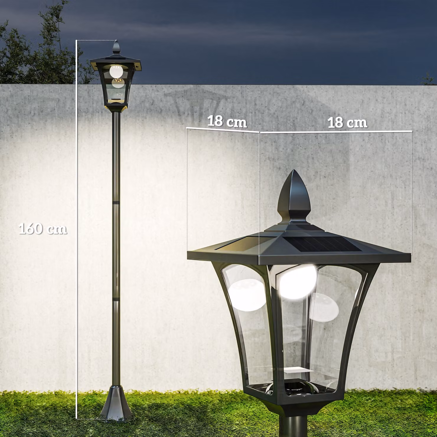 Outsunny Solar Powered LED Bollard Post Lamp in Black, Dimmable with Dusk Sensor for Garden and Terrace Pathways – 3