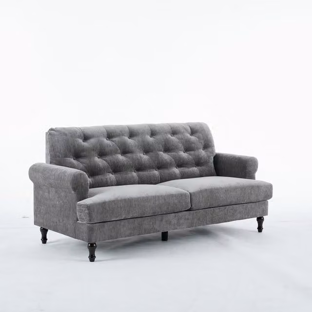 Furniture One Mid Century Modern Grey Fabric Upholstered Couch Set