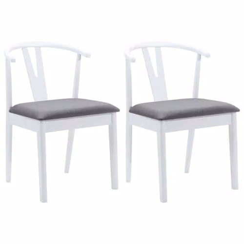vidaXL Set of 2 Dining Chairs in White and Grey with Solid Rubber Wood and Fabric Upholstery – 1