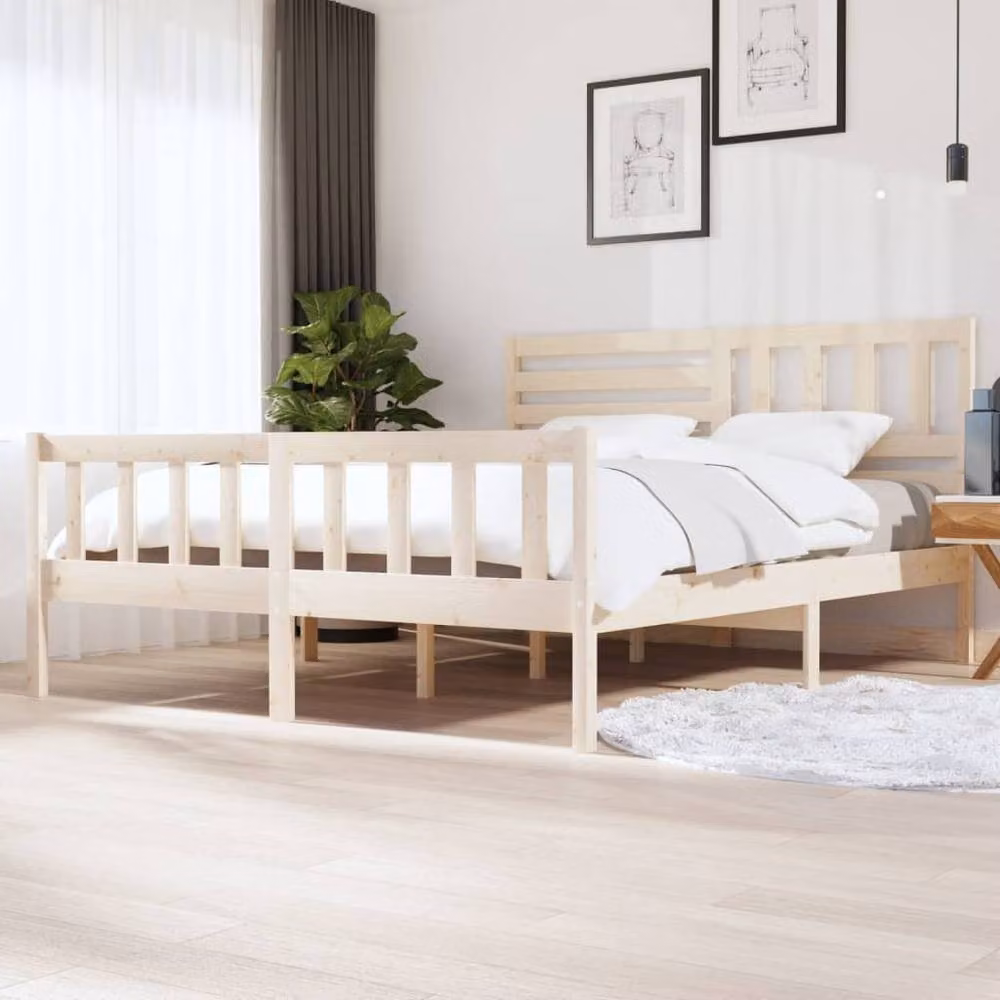Berkfield Home Beautiful Super King Size Solid Wood Bed Frame in Beige, W/D/H: 180 x 200 x 186 cm – 2