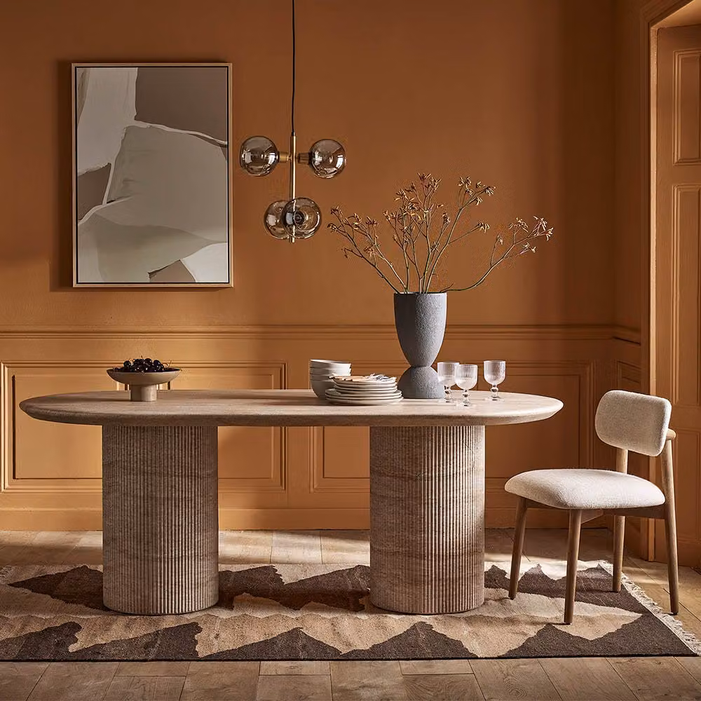 Atkin and Thyme Raina Oval Dining Table in Beige Travertine Finish, Width: 200 cm