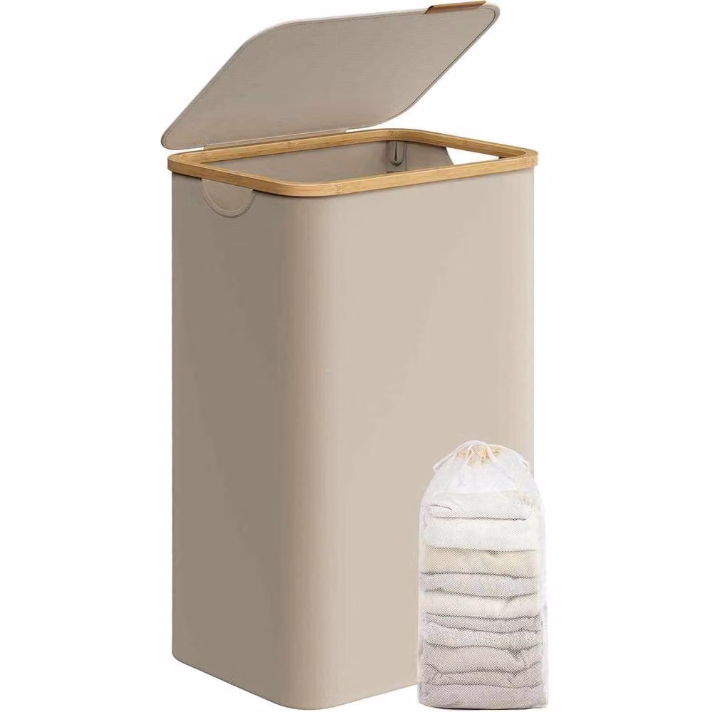 The Bazaarist Bamboo Laundry Hamper with Lid and Removable Bag, Brown in Camel – 2
