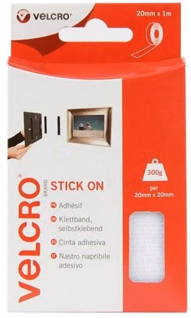 Velcro Brand Double Sided Stick On Tape, Pack of 2, White