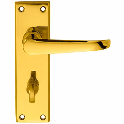 Loops Pair Straight Victorian Lever on Bathroom Backplate, Polished Brass, W: 15 cm, H: 4.2 cm