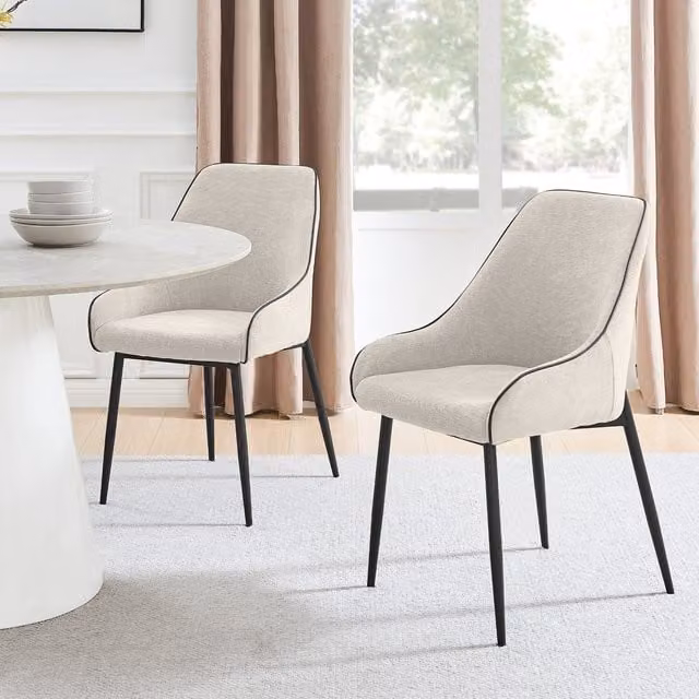 FurnitureboxUK Beaumont Dining Chairs x2 - Beige Fabric and Synthetic Leather with Armrests