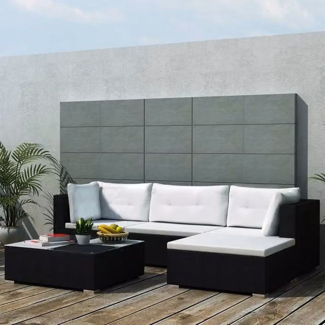 Berkfield Home 5 Piece Modern Poly Rattan Garden Lounge Set with Cushions in Black