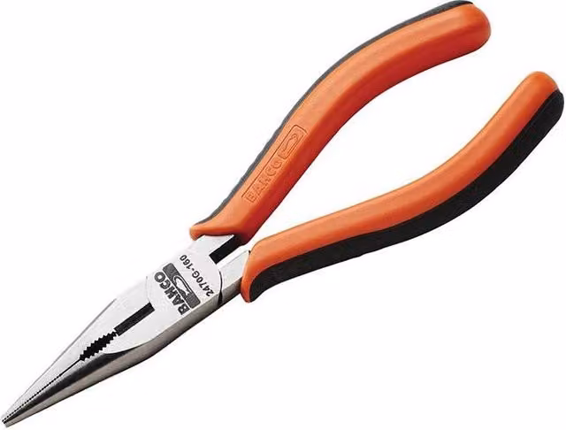 Bahco 2470G Orange Long Nose Snipe Nose Pliers, 160 mm