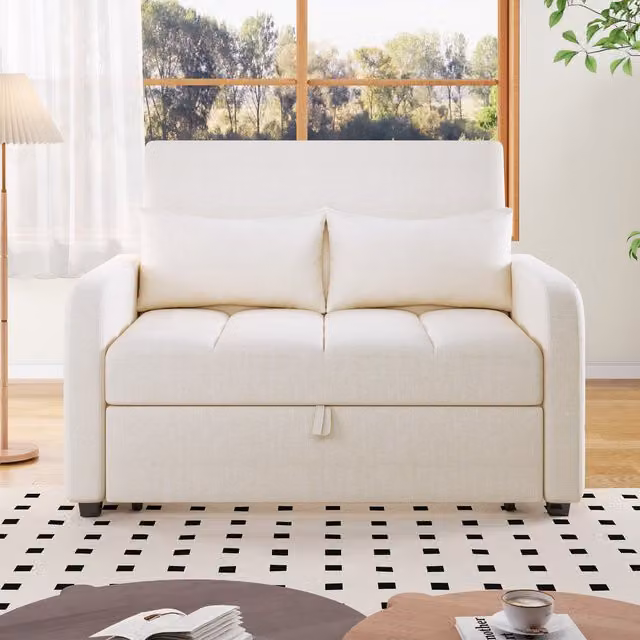 Aosom UK Multifunctional Folding Sofa Bed with Adjustable Backrest and 2 Cushions, Light Grey, W/D/H: 127 x 75-180 x 94 cm